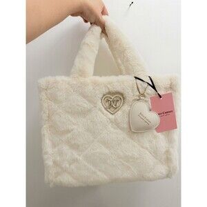 Juicy Couture "Let's Get Cozy" Faux Fur Tote Bag in Angel NWT